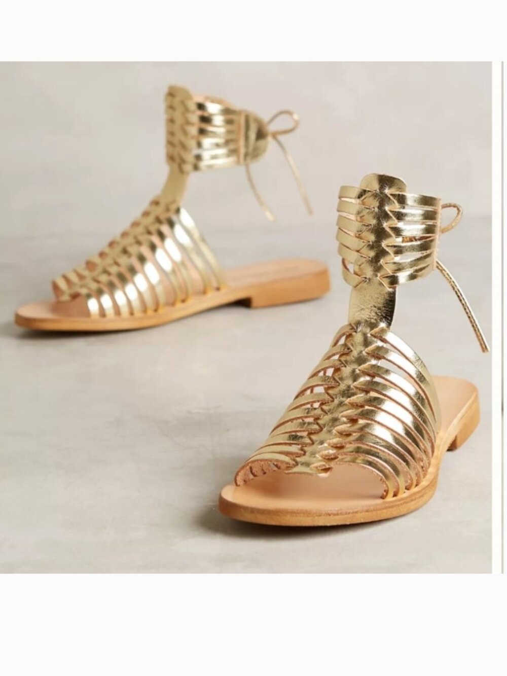 Cocobelle Ibiza Women’s Gold Leather Gladiator Sandals Size 7.5 / 38